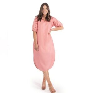 Emily McCarthy Poppy Caftan Dress XS Sugar Coral Pink Midi